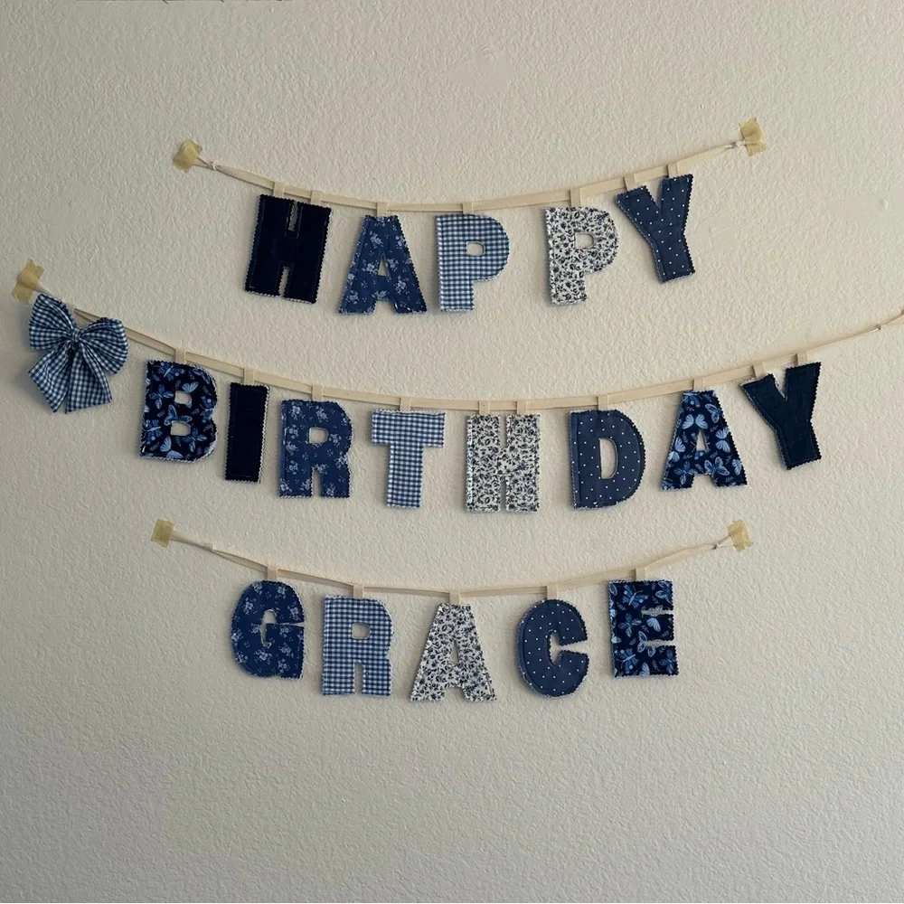 Handmade Custom Fabric Banner‎ – Happy Birthday + Name